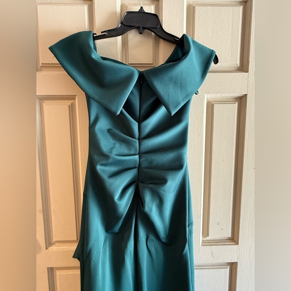 Xscape Teal Draped Cowl Neck Evening Gown - Picture 4 of 5